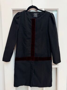 dear creatures Black Wool Coat Gothic Chic Burgundy Velvet Trim Size XS